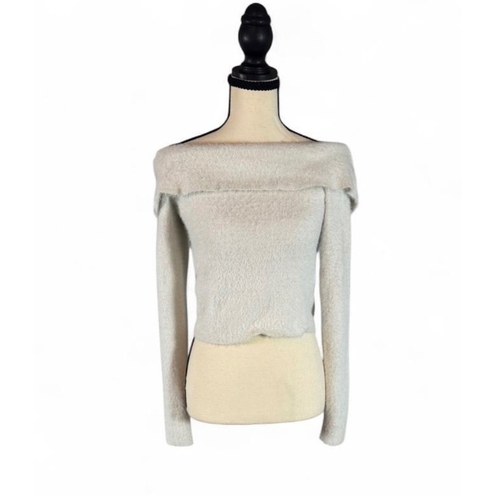 BP Nordstrom Off The Shoulder Cropped Fuzzy Metallic Sweater Cream Sz Medium